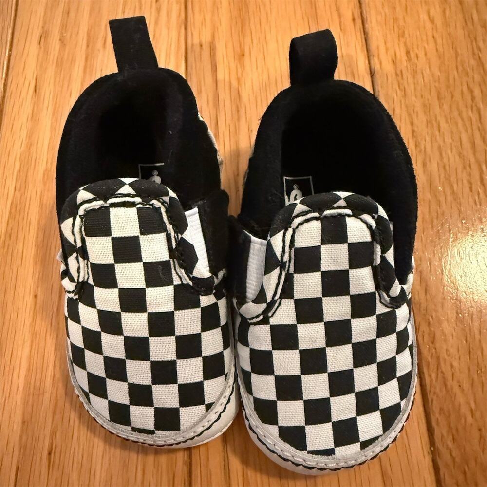 Vans Slip-On V Crib Infant Shoes Black White Checkerboard US 3